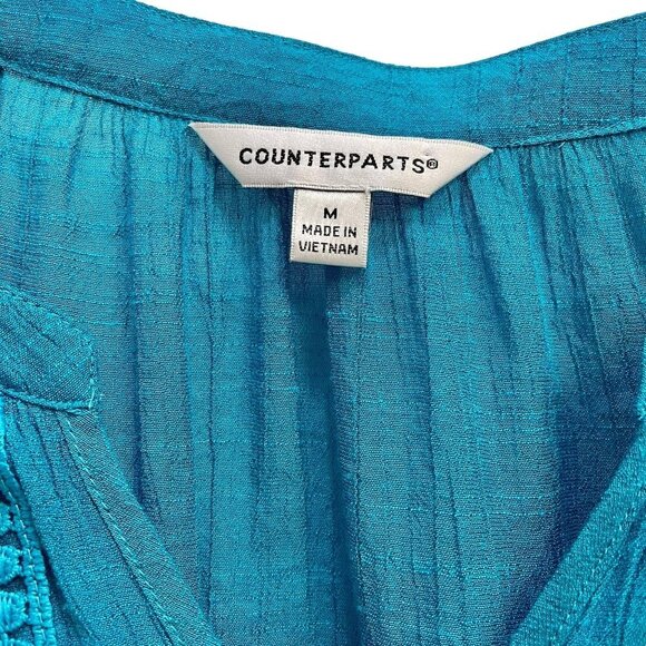 Counterparts Blue Knit Lace Trim Blouse 3/4 Sleeve Elastic Cuff Size M - Picture 9 of 12